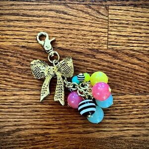 Betsey Johnson clip, gold key chain, bow with multicolor dangling drops RARE!!!!